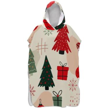 Imagem de Joisal Poncho de surfe para adultos trocador de roupas de banho de praia com capuz leve bonito árvore de Natal ponchos femininos com capuz