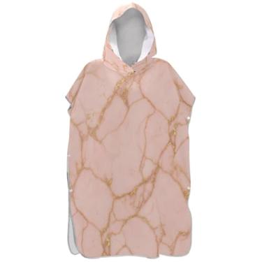Imagem de Joisal Poncho de surf plus size trocador de roupão para praia Adul toalha floral rosa mármore veias douradas homens mulheres poncho com capuz