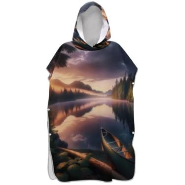 Imagem de Joisal Poncho de surfe para trocador adulto toalha de banho com capuz bonito plus size ponchos femininos com capuz canoa lago