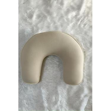 Imagem de Almofada de Amamentação em Tricot com Zíper, Bege, 100% Acrílico Hipoalergênico, Formato em U, 37x45x13cm, Enchimento Siliconado (Begee Claro)
