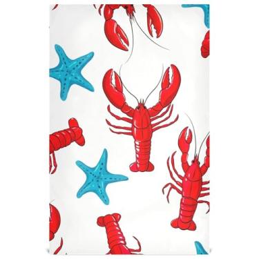 Imagem de Joisal Toalhas de prato decorativas rosa para cozinha lagostas vermelhas azul estrela do mar toalha de chá de mão pratos de lavagem fofos absorventes de banheiro 45 x 71 cm, pacote com 4