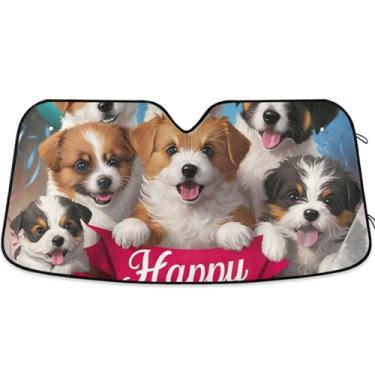 Imagem de Happy Puppy Cute Dogs Para-brisa Carro Toldo Bonito Universal Retrátil Carros Persianas para Janelas Frontais Automotivo Floral M, 139.7 cm x 70.1 cm