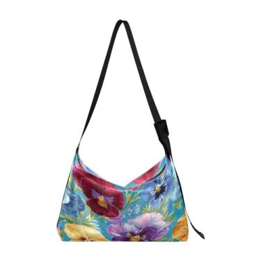 Imagem de GAIGEO Bolsa transversal de couro amores-perfeitos e flores em aquarela, bolsa transversal de couro com alça larga de couro, bolsa tiracolo masculina, Amores-perfeitos em azul - 2, One Size