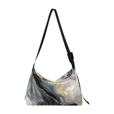 Imagem de GAIGEO Bolsa tiracolo de couro vegano ouro preto, bolsa com bolsos com zíper, bolsa feminina de couro feminina, Pintura abstrata dourada e preta branca-3, One Size