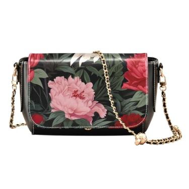 Imagem de GAIGEO Bolsa tiracolo feminina de couro rosa e azul, bolsa de ombro de couro para mulheres, bolsa de ombro feminina, Quatro flores de peônia - 2, One Size