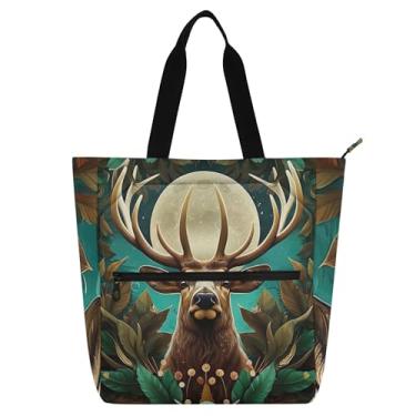 Imagem de Bolsa de trabalho feminina com folhas verdes e lua de veado bolsa de praia feminina infantil para amantes de livros presentes