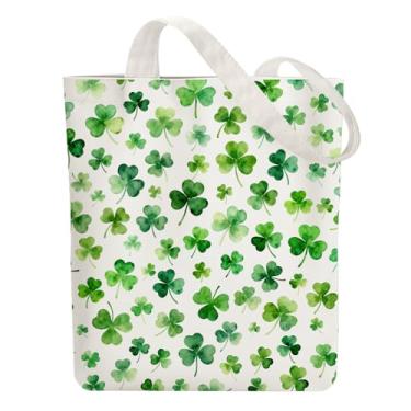 Imagem de ANATTASOUL Bolsa de lona trevo reutilizável de algodão para mulheres, bolsas de ombro de tecido durável com bolsos com zíper para compras, férias, trabalho, academia