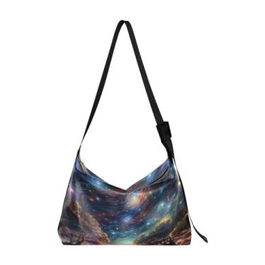 Imagem de Bolsa tiracolo de couro grande com estrelas no céu com árvore, bolsa masculina de couro, bolsa transversal com alça grossa, Estrelas no céu com árvore - 3, One Size