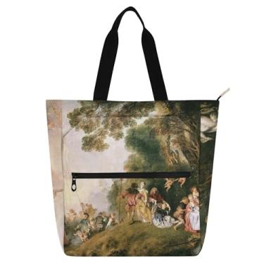 Imagem de GAIGEO Bolsa feminina Antoine Watteau Embarkation Cythera para trabalho, lona, praia, escola, bolsa fofa para crianças com compartimentos