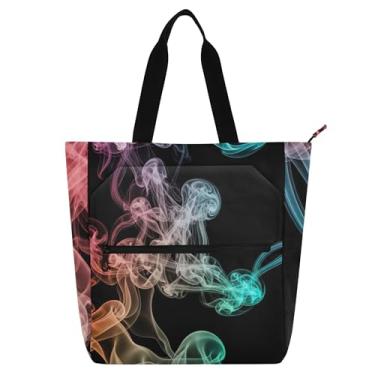 Imagem de GAIGEO Sacola feminina de trabalho colorida fluida preta de lona com zíper bolsa de praia para uso diário com compartimentos