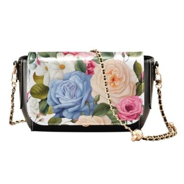 Imagem de GAIGEO Bolsa tiracolo feminina abstrata de ouro e prata Swirls de couro, bolsas transversais de couro para mulheres, Aquarela rosa floral - 2, One Size