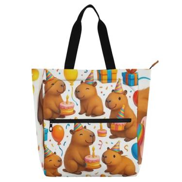 Imagem de GAIGEO Bonitos chapéus de festa capivaras branco bolsa de trabalho feminina lona zíper bolsa de praia bolsas professores amantes de livros