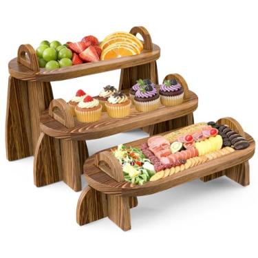 Imagem de Bandeja de madeira com suporte dobrável para mesa de sobremesa, conjunto de decoração de charcutaria para festa, aniversário, casamento, Natal