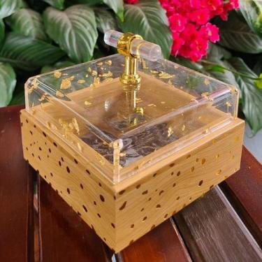 Imagem de Porta Joias Caixa Organizadora de objetos em Acrílico Com Fios de Ouro