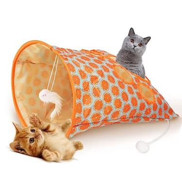 Imagem de Alomejor Saco de Dormir para Gato, Saco Dobrável para Túnel de Gato, Brinquedo Interno para Esconderijo, 5 Furos para Gatinhos (Laranja)