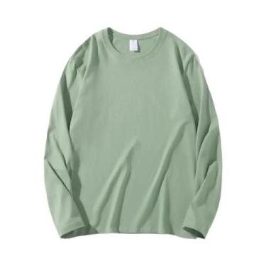 Imagem de Camisetas Femininas De Algodão De Manga Longa Com Decote Redondo E Est