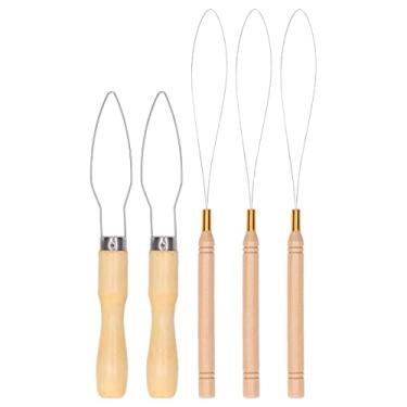 Imagem de GLOGLOW Enfiadores de Agulha, Enfiadores de Contas, Cabeça de Aço Inoxidável e Cabo de Madeira, Ferramenta Multifuncional para Extensões de Cabelo, Miçangas e Tufos DIY, Conjunto de 5 Peças Com Dois Tamanhos, Perfeito