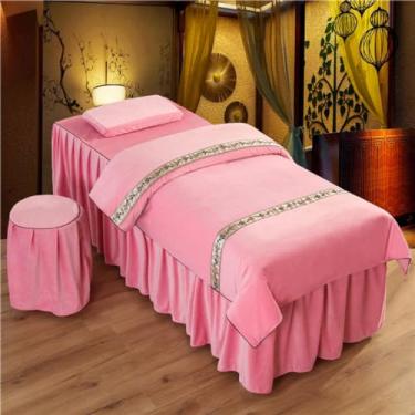 Imagem de Conjuntos de lençóis de mesa de massagem capa de cama de beleza com furo luxuoso veludo spa fumigação conjunto de cama salão de beleza saia de cama respirável microfibra beleza massagem roupa de cama