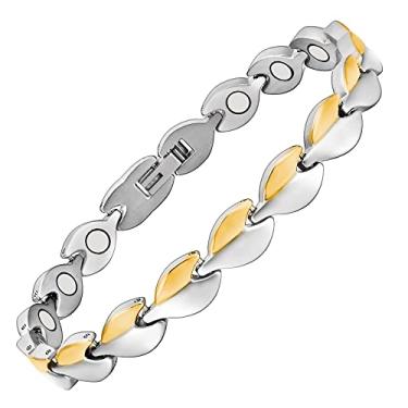 Imagem de EnerMagiX Tornozeleira magnética de titânio para mulheres com artrite e alívio da dor no tornozelo tornozelo. Tornozeleiras terapia magnética (titânio sólido, ouro/prata)