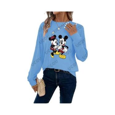 Imagem de Camiseta Feminina Oversized De Manga Longa Com Estampa Fofa Do Mickey 