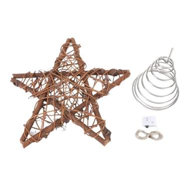 Imagem de AUNMAS Topper de Estrela de árvore de Natal, Design Oco de Madeira Com Recurso de Iluminação, Base de Fio de Ferro Estável e Ajuste Universal para Decoração de árvores e Festas de Fim