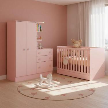 Imagem de Quarto de Bebe Infantil Doce Sonho Berço Vira Cama e Guarda Roupas com