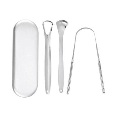 Imagem de Raspador De Língua Em Aço Inoxidável Em Forma De U 3 Peças Higiene Ora