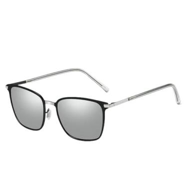 Imagem de Óculos de Sol Masculinos Polarizados e Estilosos com Armação de Metal Cinza, Modelo Fashion para Motorista e Condutor, Proteção UV400 (Prateado)