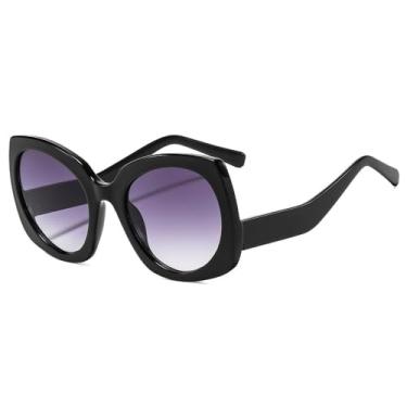 Imagem de Óculos de Sol UV400 - Combinação de Cores, Casuais, Confortáveis, Degradê, Olho de Gato, Armação Grande para Homens e Mulheres, Esportivos, ao Ar Livre, Corrida, Ciclismo, Preto e Cinza