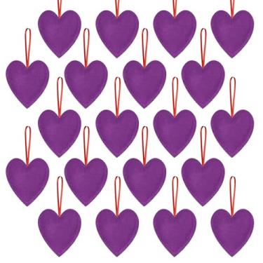 Imagem de 20 peças de enfeites de feltro de coração para pendurar enfeites em forma de coração para casamentos, aniversários, festas de Natal (roxo)
