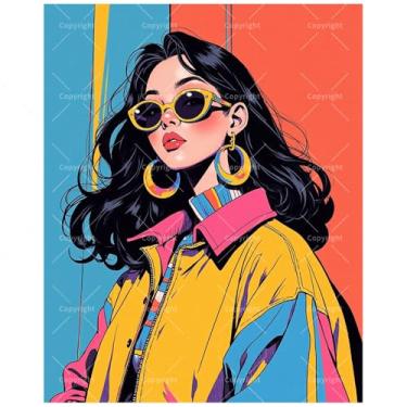 Imagem de TAOPAOLAB Kit de pintura colorida por números para adultos - Pintura de retrato de mulher colorida e elegante DIY em tela 40,6 x 50 cm. Conjunto de tinta acrílica, adequado para iniciantes, arte para