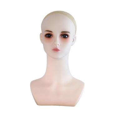 Imagem de FashionCha Cabeça de manequim feminina para exibição de perucas, com suporte e acessórios para treinamento profissional de maquiagem e penteados.