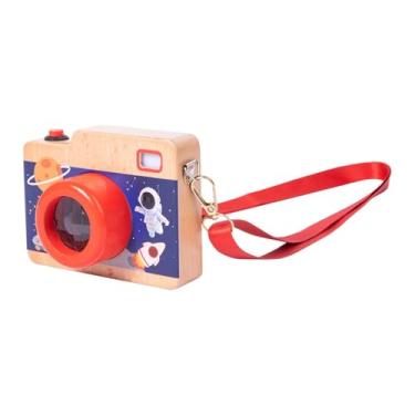 Imagem de menolana Mini câmera de madeira de brinquedo, com sons e luzes reais, alça ajustável e lente caleidoscópica. Brinquedo sensorial para crianças, meninos
