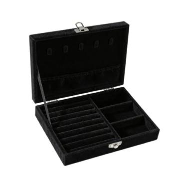 Imagem de YIJU Caixa organizadora de joias em veludo, estojo portátil para joias, porta-anéis e pulseiras, Preto