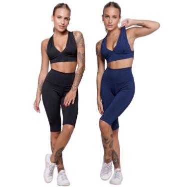 Imagem de KIT 2 Conjunto Top Bojo e Bermuda Ciclista Serra e Mar Roupa Para Academia Treino Moda Fitness-Feminino