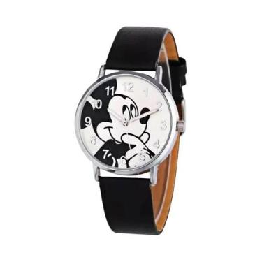 Imagem de Relógio De Pulso Feminino Ultrafino Com Pulseira De Couro Preto Disney
