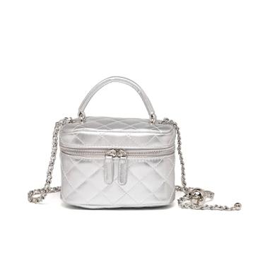 Imagem de RTPRTP Bolsa encaixotada, bolsa de ombro feminina moderna de estilo legal, bolsa transversal, bolsa de mão estilo mini carteira elegante, Prateado, Small
