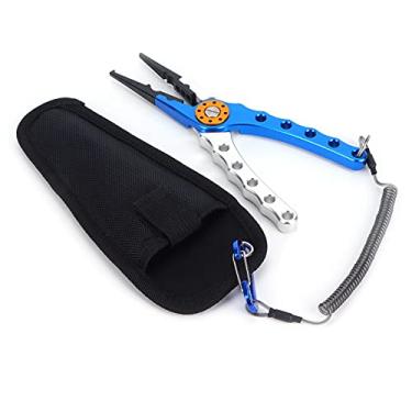 Imagem de AYNEFY Alicate de Pesca, Mandíbula de Aço Inoxidável e Cabo de Alumínio para Abertura de Anel Dividido, Remoção de Gancho e Corte de Linha Trançada, Com Cordão Enrolado Em Fio e Bolsa de (prata azul)