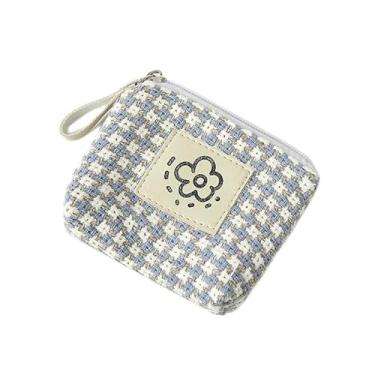 Imagem de Carteira feminina de couro genuíno com dobra dupla/tripla - Suporte minimalista para cartão de crédito com bloqueio de RFID e bolso para moedas, Azul, Casual