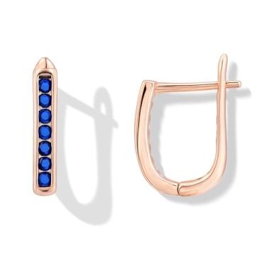Imagem de Elaximn Minúsculos brincos de safira azul para mulheres, hipoalergênicos, banhados a ouro rosa, pequenos brincos de argola de zircônia cúbica azul para mulheres, joias e presentes