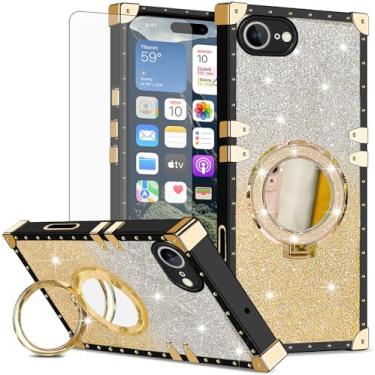 Imagem de Asuwish Capa de telefone para iPhone 16e/SE 2025/SE 4 capa magnética para celular com protetor de tela e anel espelhado com glitter brilhante suporte rígido i Phone16e i16e 16 e SE4 4ª geração 16eCase