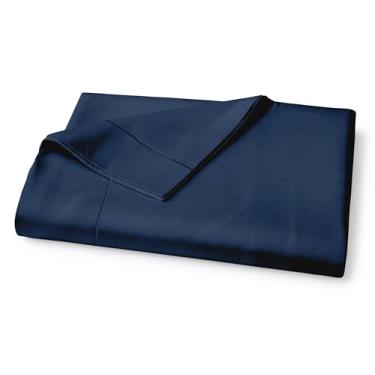 Imagem de Lane Linen Lençol de cima 100% algodão egípcio tamanho Queen (238,8 cm x 264,2 cm) - Tecido de cetim elegante, ultramacio, respirável, altamente durável - Swiss Dot Estate Blue