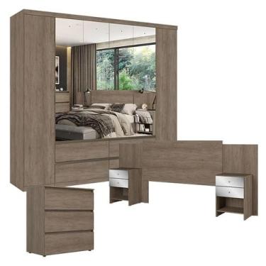 Imagem de Guarda Roupa Casal Nobre 6 Portas Full Glass com Cômoda Gaveteiro Cond