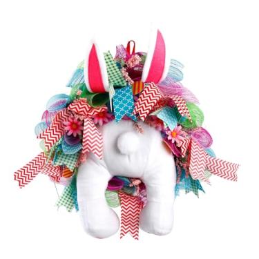 Imagem de shamjina Guirlanda de Páscoa em tecido colorido com bumbum e orelhas de, decoração de primavera para porta de entrada.