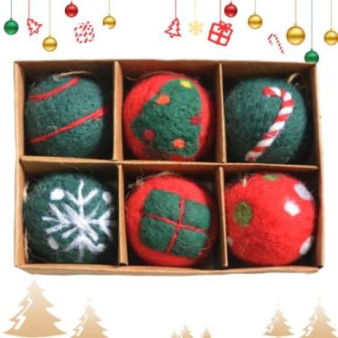 Imagem de Pingente de Natal de bolas de feltro, bolas de enfeites de Natal de feltro - Conjunto de 6 pingentes de bola de Natal em feltro - Decorações elegantes da bola dos ofícios, decoração decorativa da bola