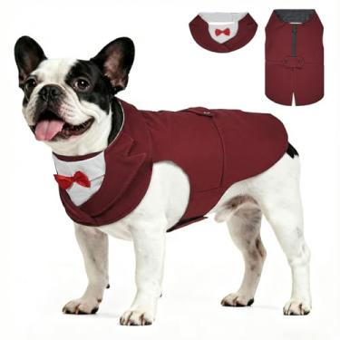 Imagem de Supet Conjunto de smoking e bandana para cães com gravata borboleta, roupa formal para casamento, festa de aniversário, formatura, dia dos namorados, roupas para cães grandes, médios e pequenos (vinho