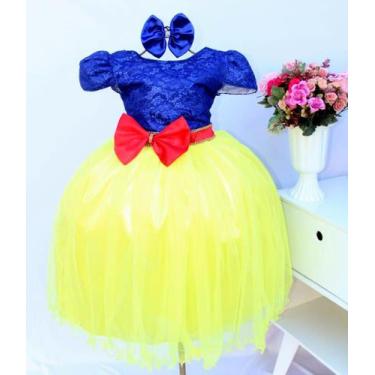 Imagem de Vestido Infantil Branca de Neve Encantado Princesa Luxo E Tiara - Ping