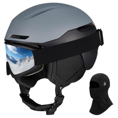 Imagem de VCOROS Capacete de esqui capacete de snowboard com óculos de esqui para esqui X13 capacete de esportes de neve para homens, mulheres e jovens (cinza fosco - máscara, grande)