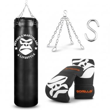 Imagem de Kit Boxe Muay Thai Saco Pancada 120x100 Com Corrente e Gancho + Luva Bate Saco Pro Unissex - Gorilla