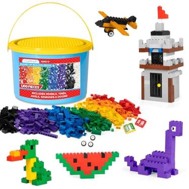 Imagem de Play Platoon 1100 Piece Bucket of Building Bricks Set, Assorted Bulk Tub of Bricks Mix includes Wheels, Tires, Axles, Windows & Door Pieces - Alternative Compatible Sets Classic